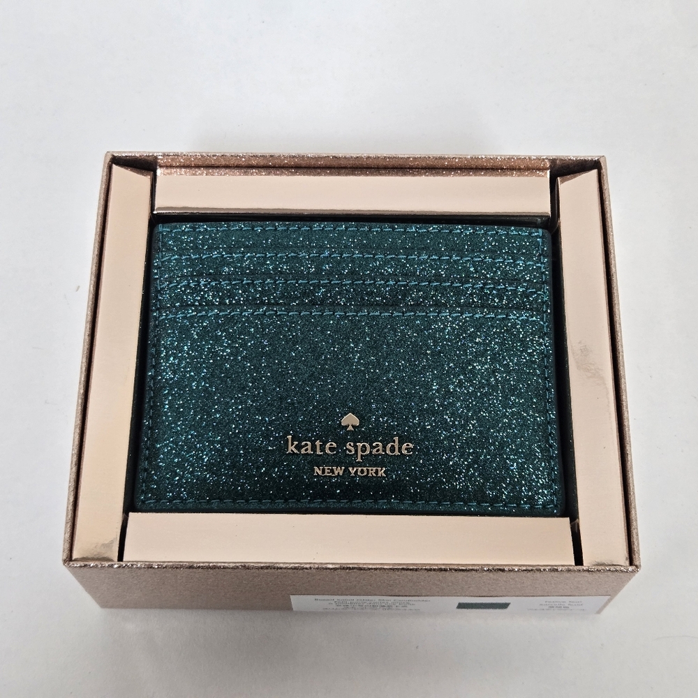 Kate Spade Festive Teal Glitter Card Holder